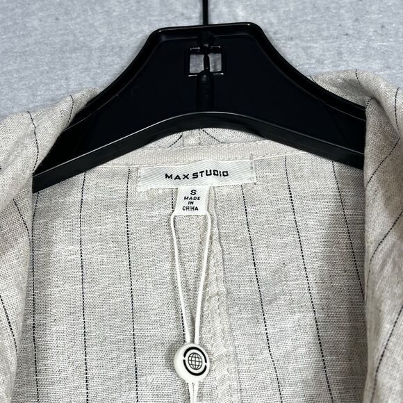 Max Studio Drape Front Womens Size Small Ivory Linen-Blend Jacket Striped - Picture 9 of 11